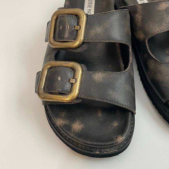 Steve Madden Women's Cape Sandal Distressed Flats Slides Buckle sz 10 Dark Brown - Picture 8 of 12